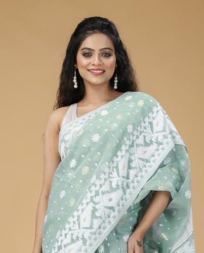 Image of OISHANI SAREE GHOR Women's Traditional Bengal Cotton Silk Soft Jamdani Saree - Beautiful design and Quality - Without Blouse Piece