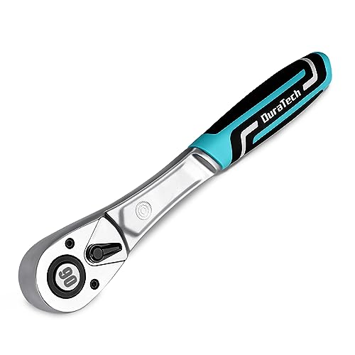 DURATECH 1/2-Inch Drive Ratchet, 90-Tooth Quick-release Ratchet Wrench with Cushion Injection Handle, Ergonomic Soft Grip Socket Wrench Ratcheting, Reversible, CR-V Steel Made,CR-MO Head,Gif