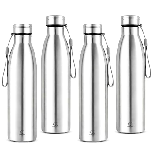 Image of Omichef Stainless Steel 1000ML Single Walled & Fridge Water Bottle Ideal For Yoga /Gym /Sports /Home /Office And BPA Free & Leak-Proof (Pack of 4)