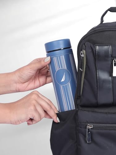 Image of NAUTICA Premium Leak-Proof Insulated Water Bottle - 1pc (Stern)| 500ml | Stainless Steel Flask with 24 Hours Temperature Retention | Ideal for Travel, Gym, Office Use Titanium Printed-Blue /White