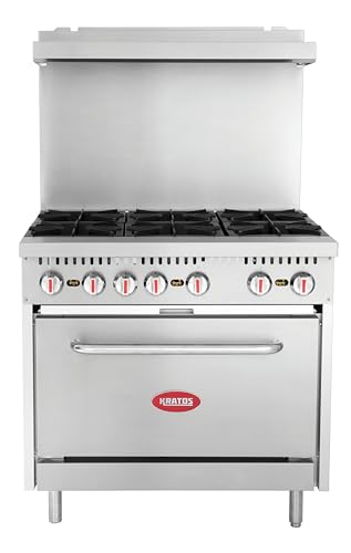 Image of Kratos 36 inch Commercial Gas Range & Oven, 6 Burners and Full Size Oven, Liquid Propane, 210,000 BTU Output, Freestanding Gas Range for Restaurants (29Y-044-LP)