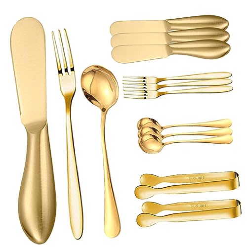 HOLIDYOYO Gold Cutlery Set Butter Knife for Cold Butter Cheese Slicer Spread Knife Set Kitchen Stainless Steel Utensils