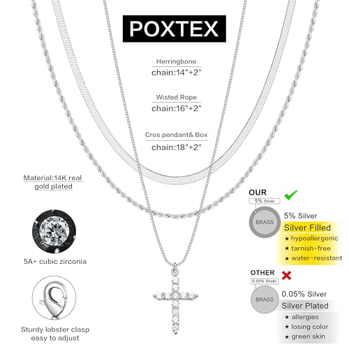 Gold Layered Necklaces for Women 14K Gold Silver Plated Cross Necklace for Women Stackable Herringbone Choker Twisted Rope Chain Cross Pendant Necklace Trendy Waterproof Non Tarnish Christmas Faith Gifts3