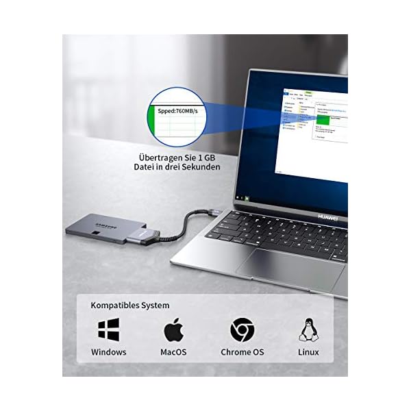 JSAUX USB 3.0 auf SATA Adapter, USB 3.0 zu 2,5 Zoll Festplatten/SSD Nylon SATA Kabel Adapter [Unterstützt UASP SATA III] Kompatibel mit Windows, MacOS, ChromeOS, Linux-(Grau) – Bild 5
