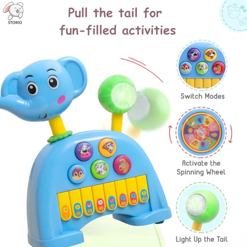 Image of Storio Musical Light & Sound Elephant Piano with 5 Modes of Animal Sound (Colour May Vary)| Soothing Melodies| Interactive Modes| Spinning Wheel| Ideal Gifting Option