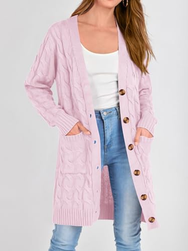 Image of PRETTYGARDEN Womens Cable Knit Button Long Cardigan Sweaters