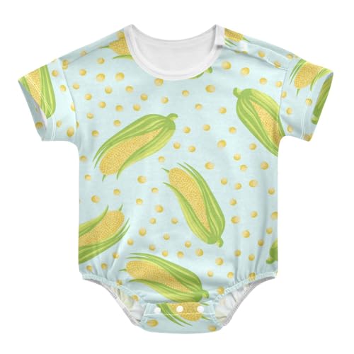 Wusikd Yellow Corn Cobs Baby Bubble Romper Newborn Boy Girl Short Sleeve Bodysuit Blue Fresh Summer Clothes Outfits 6M
