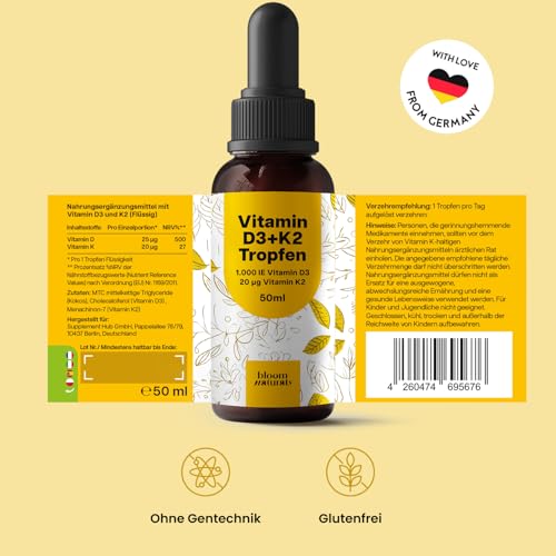 Vitamin D3 K2 Tropfen hochdosiert – 50 ml – 1.000 IE D3 + 20 µg K2 – Ansicht 6