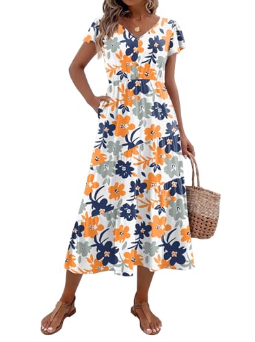 Image of Zeagoo Women's Summer Casual Dress Flutter Short Sleeve V Neck Button Down Tiered Flowy Long Dress with Pockets