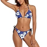 Generisch Bikini Set Damen Sexy Push Up High Waist Badeanzug Oberteil und Hose Bauchweg Verstellbare Bademode Zweiteiliger/Dreiteiler Bikinis Elegant Swimsuits Strandmode Tankini Sets Damen (Blau, L)