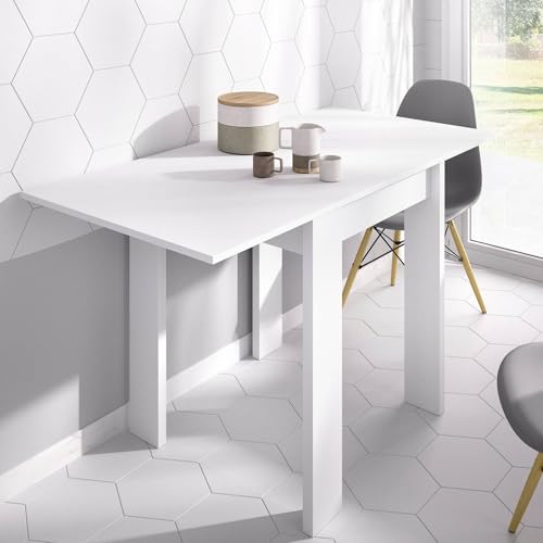 Dmora -Tavolo allungabile Comer, Consolle estensibile multiposizione,Tavolo consolle ausiliare pieghevole, 79/134x67h79 cm, Bianco