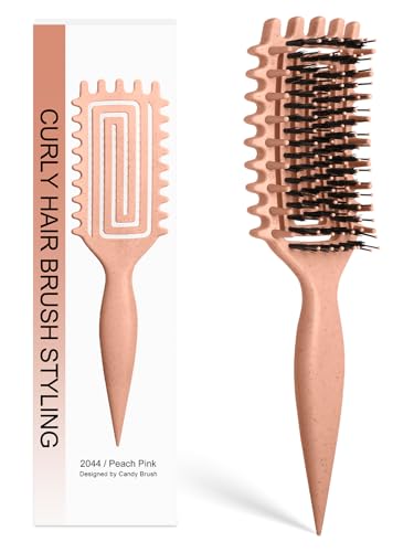 Curly Hair Brush, Curl Defining Brush for Women and Men, Effortless Detangling and Shaping for Curls, Waves and Coils, Reduces Pulling, Smooth Results (Peach Pink)