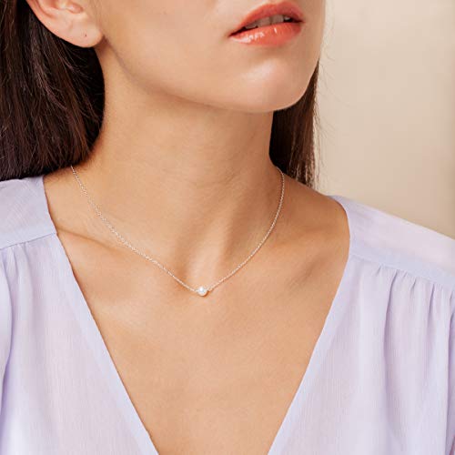 Single Pearl Choker Necklace, 925 Sterling Silver or 14K Gold Filled Fine Chain, Simple Dainty White Freshwater Pear Pendant, Made in USA, 13"-16" Adjustable2