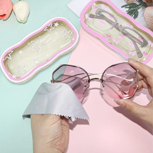 Image of 6 Pcs Glasses Case Hard Shell Clear Eyeglass Case for Women,Pink Bow Clear Eyeglass Case,Cute Durable Plastic Glasses Holder with Magnetic Closure