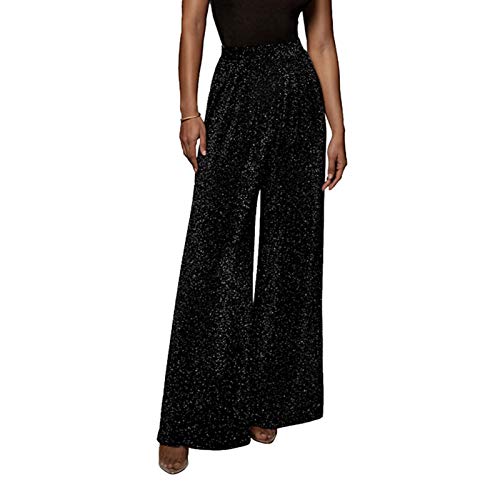 GUOLEZEEV Women High Elastic Waist Wide Leg Palazzo Pants Casual Loose Long Pant Trouser4