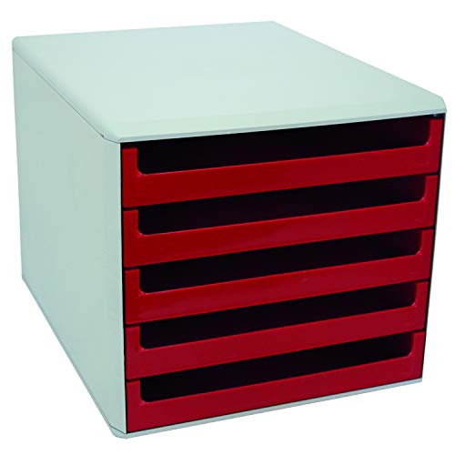 Metzger & Mendle 5 Drawer Unit A4-C4 Light Grey/red
