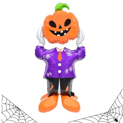 YeaHapiday Palloncino gigante per Halloween, con zucca, in piedi, 130 x 65 cm, riutilizzabile, per Halloween, decorazione per feste, zucca, palloncino con base per interni ed esterni