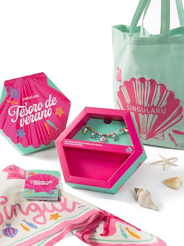 SINGULARU - Cofre Regalo Oceánic Verano. Acero con Baño en Oro de 18 Kt. Joyas Para Mujer.