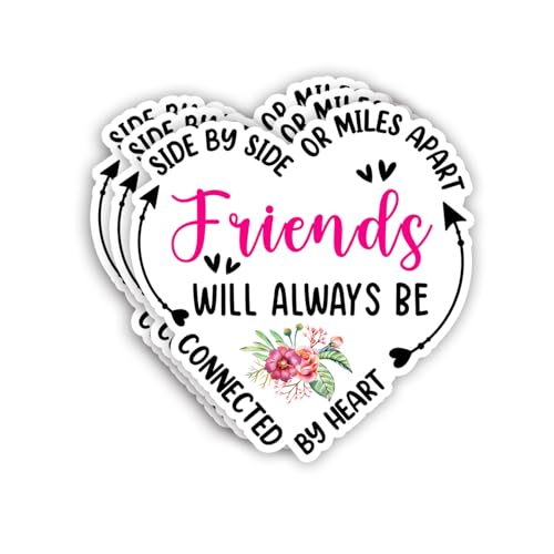 (3pcs) Side by Side Or Miles Apart Friends Will Always Be Connected by Heart Sticker Funny...