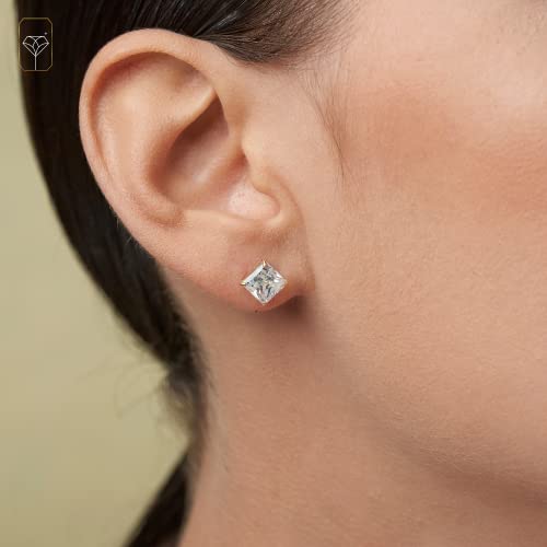 14K Yellow Gold Princess Cut Swarovski Cz Stud Earrings For Women & Men | Cubic Zirconia Earrings Studs With Gold Earring Backs | Square Earrings For Men | 3.5 Carats Total | By Max + Stone #TOP1