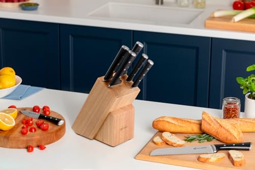 Lagostina Iceforce, Set Coltelli da Cucina, Ceppo in Legno con 5 Coltelli in Accaio Inox, Confezione con Coltello Pane 20cm, Coltello Chef 20cm, Coltello Santoku 18cm, Multiuso 11cm e Spelucchino 9cm - Immagine 5