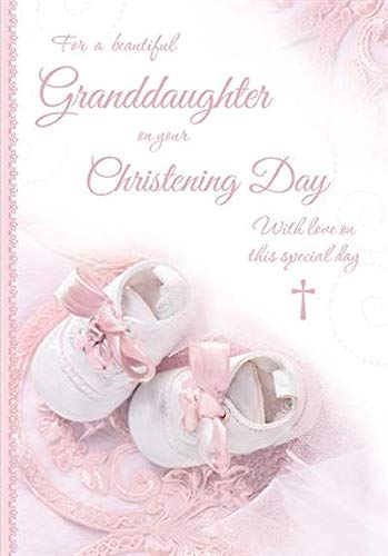 Granddaughter on Your Christening Day Card from The Sentiments Range - Pretty Shoes - Flitter Finish