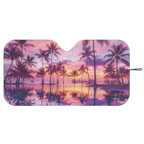 Image of Palm Tree Sunset Car Windshield Sunshade Car Interior Accessories for Sun Heat Foldable Sun Shade Keeps Vehicle Cool Fit Most Auto Truck Van SUV (66.53 x 34.44 in)