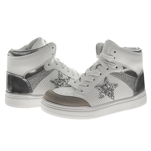 Kensie Girl Glittery High Top Sneakers For Kids - Starry Star Sneaker Lace Up Shoes Casual Footwear thumb #2
