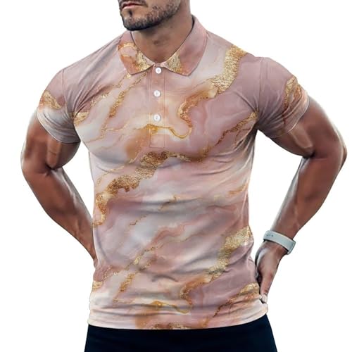 Polo de golf homme haut de gamme marbre or rose coupe sèche
