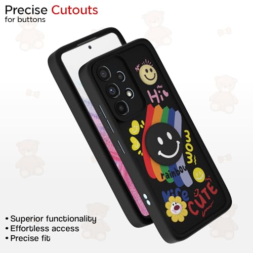 Image of Pikkme Back Cover for Samsung Galaxy A53 5G | Soft Silicone| Cute Rainbow Smile & 3D Cartoon Flower Design | Shockproof Raised Camera Protection Bumper Case (Black)