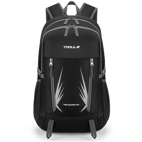 Tomule 40L Camping Hiking Daypacks For 3 Years+, Lightweight Packable Hiking Backpack Travel Backpack For Women Men（Black） #TOP12