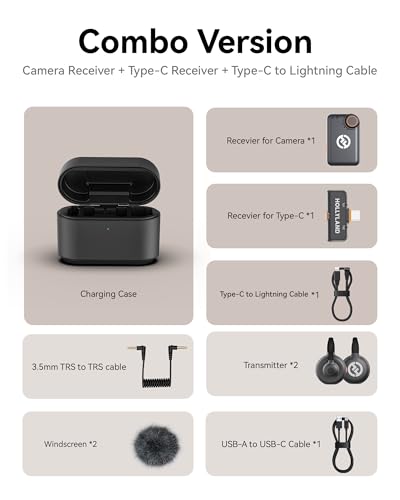 Hollyland Lark M2S Combo (Camera RX+USB-C RX+ Lightning Cable) Microfone de Lapela Sem Fio para iPho