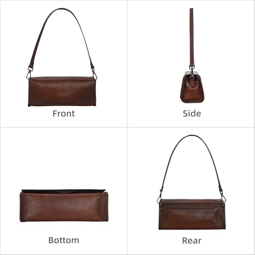 Iswee Leather Purses for Women Crossbody Bag Vintage Flap Saddle Purse Zipper Women’s Shoulder Handbags with 3 Straps4