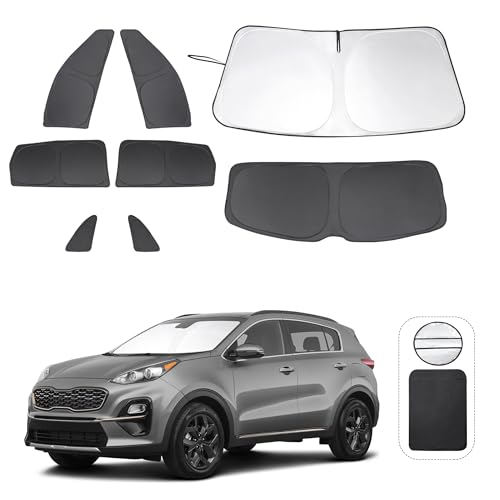 Image of 8PCS Windshield Sun Shade Custom Fit for 2018-2022 Kia Sportage Accessories Foldable Sunshade Side Rear Window Shade Cover Full Set Privacy Protection Keeps Car Cool