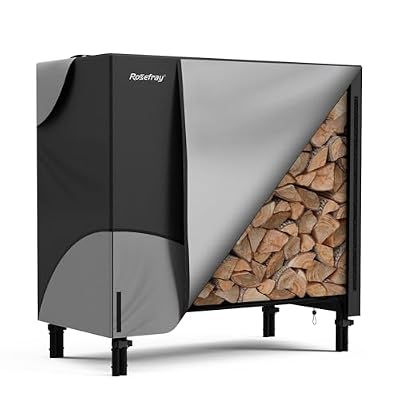 Rosefray 4ft Firewood Rack Cover, Heavy Duty 600D Oxford Waterproof Weather Resistant Indoor Outdoor Storage Wood Cover for Log Holder Blackgry