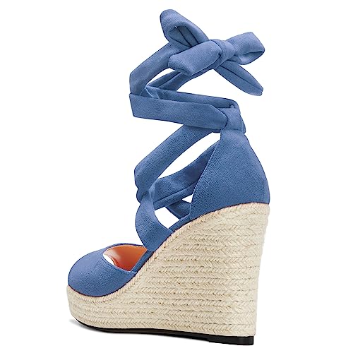 HDEUOLM Womens High Wedge Platform Heel Peep Open Toe Sandals Lace-up Prom Cute 3.9 Inches Heels3