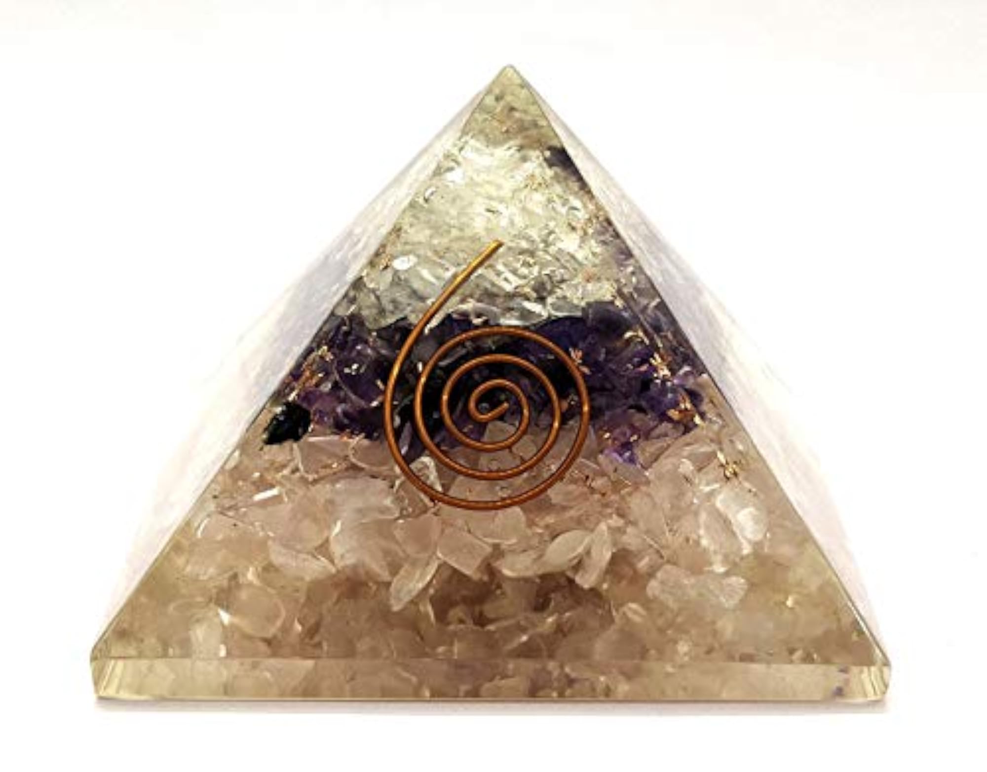 Geometric Pyramid with Rose Quartz, Crystal Quartz, Amethyst, RCA, Copper Dust