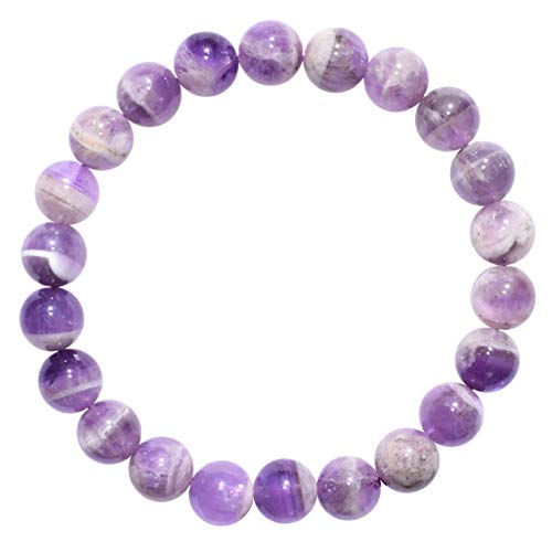 CHARGED Premium 7" Chevron Amethyst Crystal 8mm Bead Bracelet Tumble Polished Stretchy