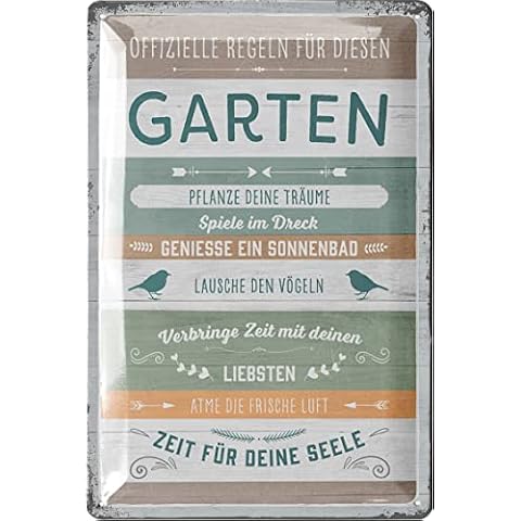 Gartenregeln Schild - Blechschilder Garten mit Sprüchen - nostalgische Dekoration als Gärtner Geschenke - retro Deko vintage Metallschild Garten in Holz Optik 20x30cm Cover
