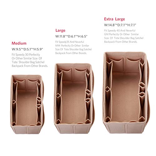 Image of ZTUJO Felt Purse Organizer, Multi Pocket Bag in Bag Organizer For Tote & Handbag Shaper, Speedy 30, Speedy 35 and Speedy 40, Beige, Slender Medium