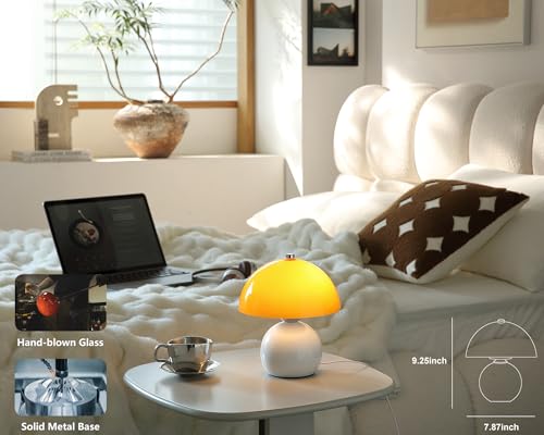 Touch Bedside Lamp for Bedroom,Small Mushroom Table Lamps for Nightstand,Mushroom Decor Mini Modern Mid Century Lamp,Cute Lamps for Small Spaces for Kitchen Counter (Orange) - Image 6