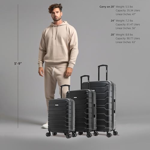 Image of InUSA TREND 3-Piece Hardside Spinner Luggage Set 20 /24 /28in Durable Black