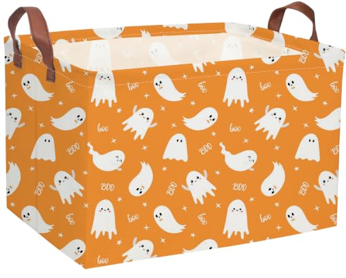 Image of Rectangle Halloween Baskets Ghost Basket Cute Storage Bin Fish Box for Room Decor Gift Basket(yellow ghost)