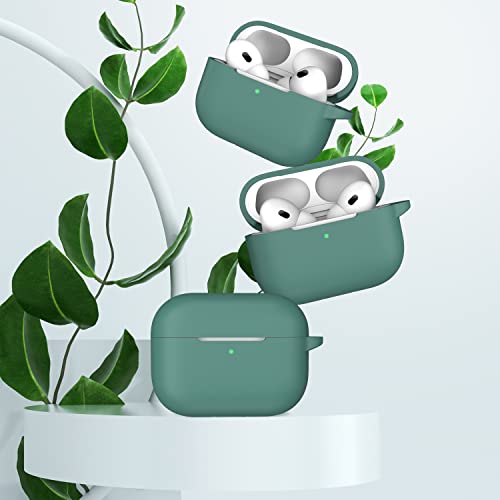 R-Fun Airpods Pro 2Nd/1St Generation Case Cover With Keychain, Full Protective Silicone Skin Accessories For Women Men With Apple Airpods Pro 2022/2019 Charging Case,Front Led Visible-Pine Green #TOP1