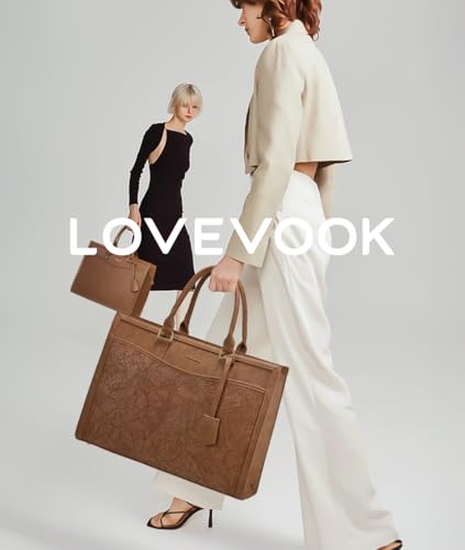 Image of LOVEVOOK Laptop Tote Bag for Women, Office Work Bag Briefcase fit for 15.6 inch Laptop, Teacher Computer Bag Handbag,Retro Embossed Brown