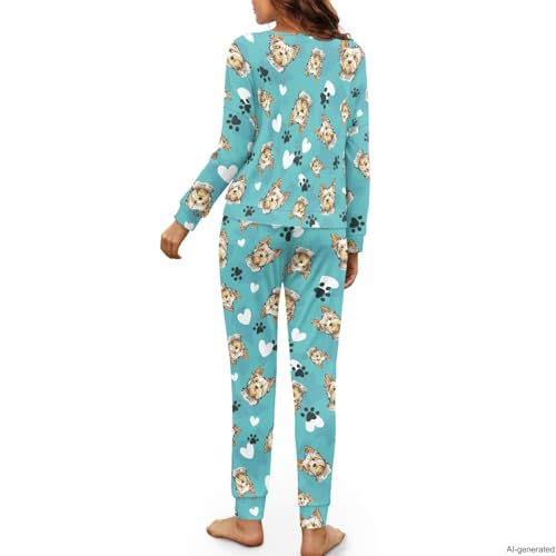 Image of Women's 2 Piece Printed Pajama Set Long Sleeve Sleepwear Set with Long Pants Casual Lounge Sets with Pocket