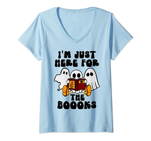 Boooks Ghost Shirt,Funny Halloween Books Ghosts Reading Book Maglietta con Collo a V