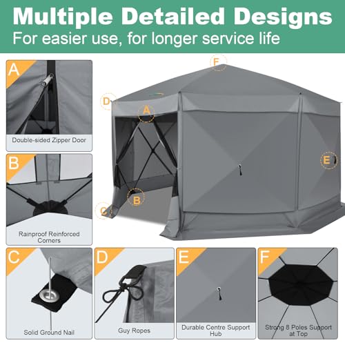 Image of COBIZI 15x15 FT Pop Up Gazebo - Canopy Tent, Large Gazebos On Clearance with Sidewalls, Screened in Gazebo,carpas para Patio,Portable Screen Tents for 12-15 Persons Outdoor Camping, Backyard, Gray