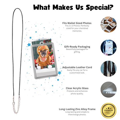 Drive Buddy Premium Car Rear View Mirror Hanging Photo Frame | Durable Zinc Alloy, Acrylic Glass | Adjustable Cord | Easy Photo Interchange | Car Decor & Personalized Gifts (Silver)