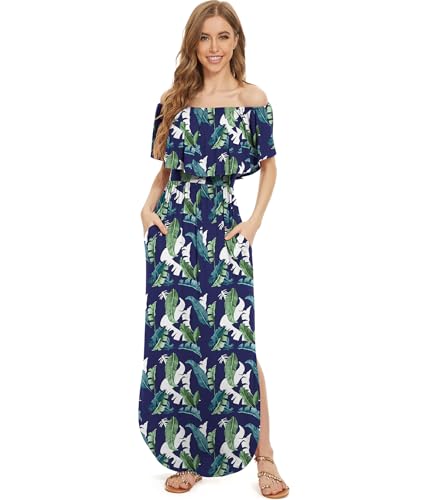 Image of LILBETTER Womens Off The Shoulder Ruffle Party Dresses Side Split Beach Maxi Dress